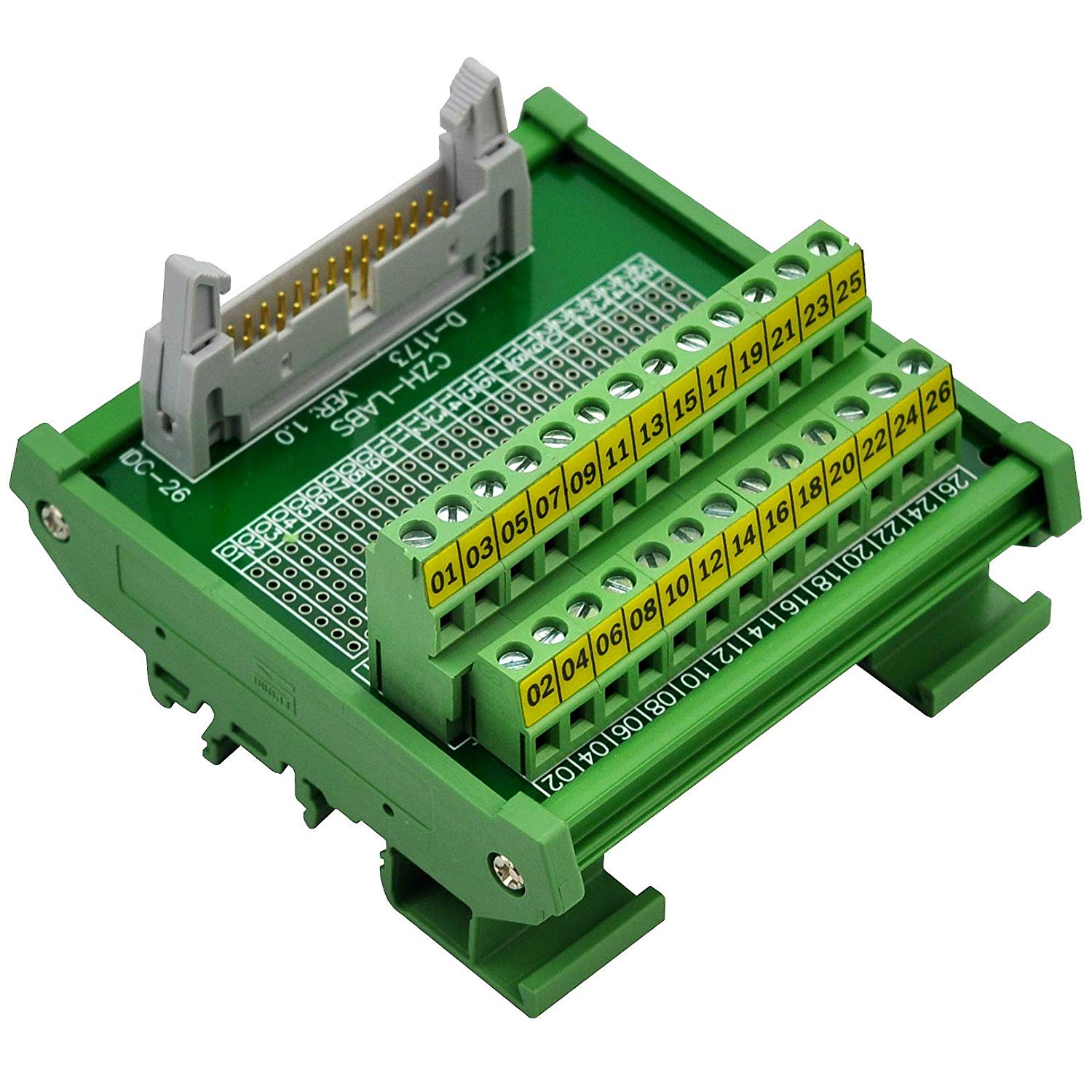 CZH-LABS DIN Rail Mount IDC-26 Male Header Connector Breakout Board ...